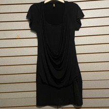 tempted Black Dress Draped Scoop Neck Short Sleeve Casual Everyday Medium