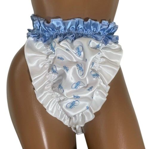 High Shine Silky Soft Luxury DOUBLE Satin Tanga Style Flutter Sissy Panty White - Picture 4 of 7