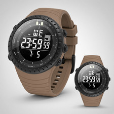 KXAITO Men's Military Digital Sport Watch 50M Khaki Brown Band Black LED Dial