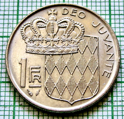 MONACO Prince RAINIER III 1982 1 FRANC Crown and Coat of Arms, Nickel