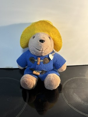 Vintage Eden Toys Paddington Bär Plüsch gelber Hut blau Mantel 19 cm sehr guter Zustand 80er