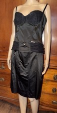 Galliano Y2K Black Satin Bustier Mini Dress Corset John Galliano Vtg Ladies 32