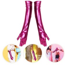 Rosy Patent Fake Long Gloves Women Spandex Costume Dance Party