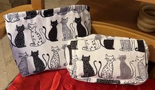NEW TWO DUAL PACK KITTY CAT CORDUROY POUCH MAKEUP BAG ORGANIZER PENCIL CASE NIP