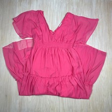 Venus Pink Flutter Sleeve Smocked Waist Tiered Flowy Boho Vacation Maxi Dress XL