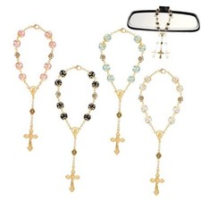4Pcs Car Pendant Rosary Beads Catholic, Cross Car Rearview Mirror Hanging