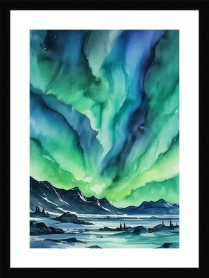 Dramatic Northern Lights Framed Wall Art Poster Canvas Print Picture