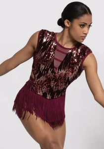 WEISSMAN Elite Dance Outfit Burgundy Fringe Sequin BELONG Adult Medium MA D13198