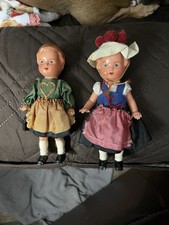 Vintage 6.5" Tall Pair Of Celluloid Edi German Girl Dolls