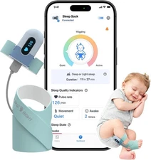 Babytone Baby Sock Monitor, Tracks Real-Time Heart Rate and Movement, 0-36M