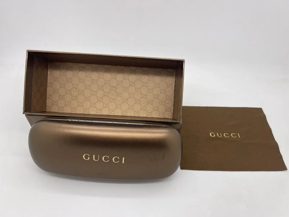 100% ORIGINAL GUCCI EyeGlasses Sunglasses Hard Gold Case With Box Accessories