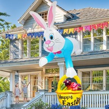 8FT Easter Inflatables Outdoor Decorations, Climbing Bunny with Eggs and Bask...