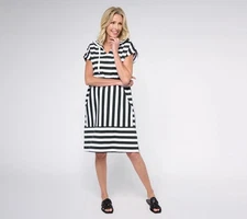 Attitudes by Renee Oversized Terry Hoodie Dress Black/White L New