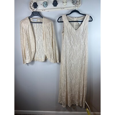 S.L. Fashions Formal Dress w/ Jacket Cream Lace Overlay Size 10 | eBay