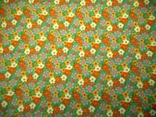 Floral Fabric By The Yard Orange Yellow White Pink Floral on Turquoise Cotton C