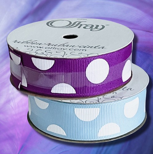 Mixed Lot of 2 Rolls of Grosgrain Polka Dot Ribbon 7/8" x 9 yds each Blue Purple - Picture 12 of 24