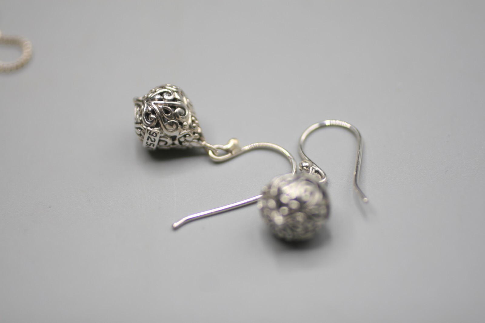 Earrings Signed 925 ATI ID Scrollwork Solid Balls… - image 1