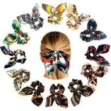 Colorful Satin Bow Scrunchie Scarf Rope Hair Bands Ponytail Bobble Ties UK