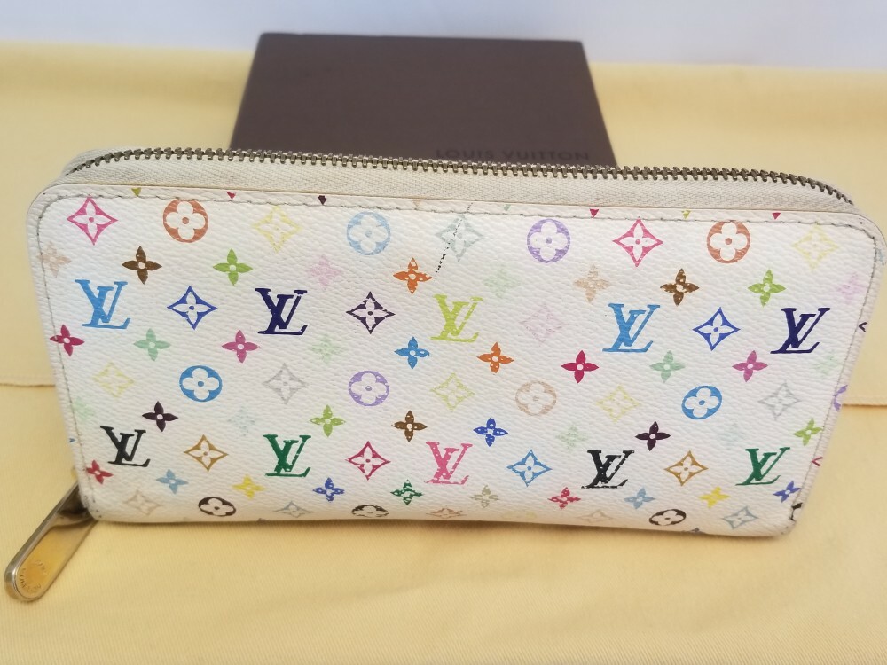 100% Authentic Louis Vuitton Monogram Multicolor Zippy Wallet Purse White  Zip