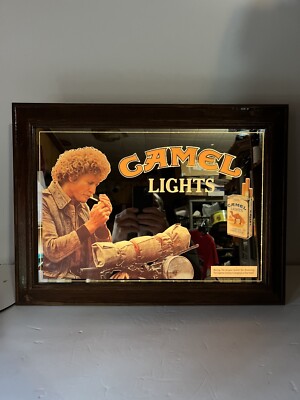 Vintage Camel Lights Cigarette Light Up Mirror Sign21”x15”x5.5”please Read  Desc