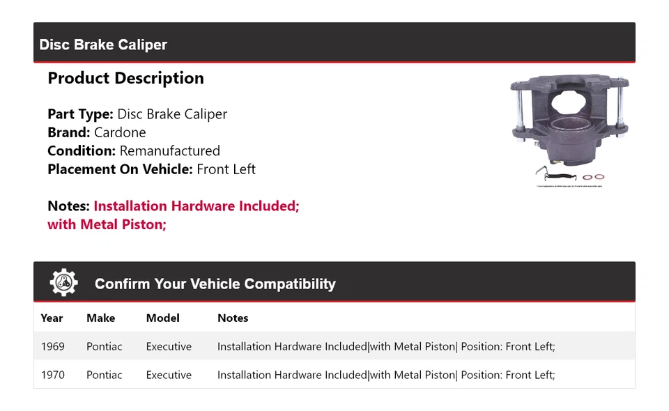 Pinza de freno de disco delantera izquierda cardona Pontiac Executive 1969-1970 Foto 2 de 4