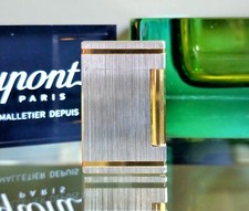 Genuine S.T. Dupont Line D Lighter in Brushed Silver with Gold Trim