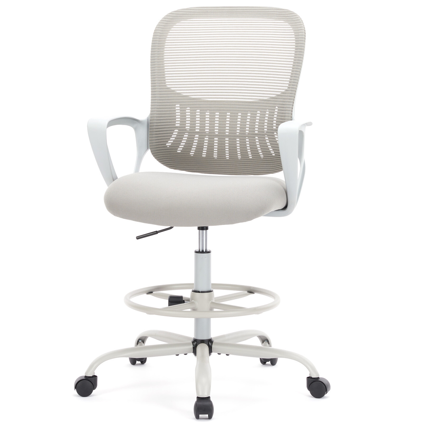 Tall Adjustable Drafting Chair with Fixed Arms, Footrest, Swivel & Back Support