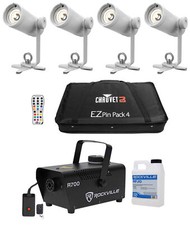 Chauvet DJ Ezpin Pack 4 EZpin Pin Spot Light Fixtures IRC-6 Remote Case Fogger