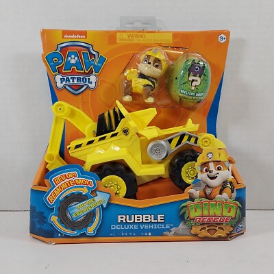 Paw Patrol Dino Rescue Rubble's Deluxe Rev Up Vehicle with Mystery Dinosaur Egg