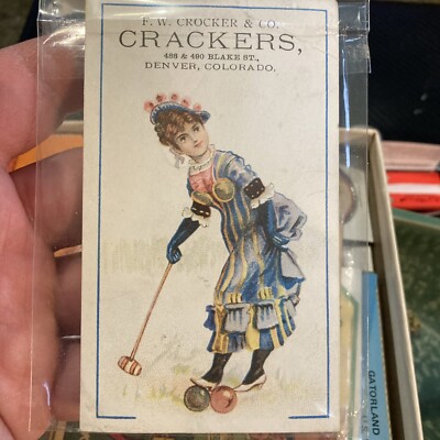F. W. Crocker & Co Crackers Denver CO Victorian Advertising Trade Card 1881 Rare