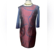 LAUREN RALPH LAUREN Blue Chainlink  Sheath Work Knee Length Career Luxury Medium
