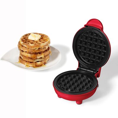 4-Inch Electric Mini Waffle Maker Red Small Kitchen Appliance Compact Design