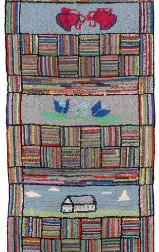Vintage Folky American Hook Hooked Rug Size 2'5''x18'9'' - Picture 5 of 12
