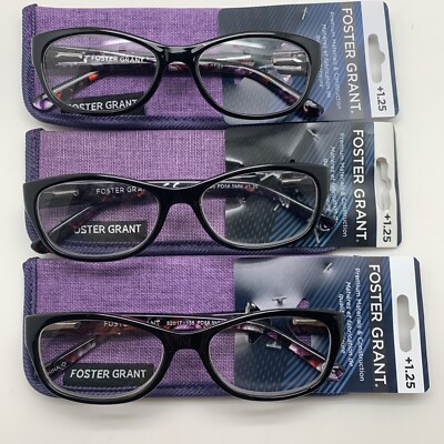 ''3 PAIR'' R221 Foster Grant  Watercolor Purple +1.25  Reading Glasses  READERS