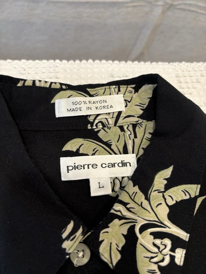 Vtg. Men’s L Pierre Cardin 100% Rayon Hawaiian Shirt SS Retro Drinks Palm Trees - Image 2 of 4