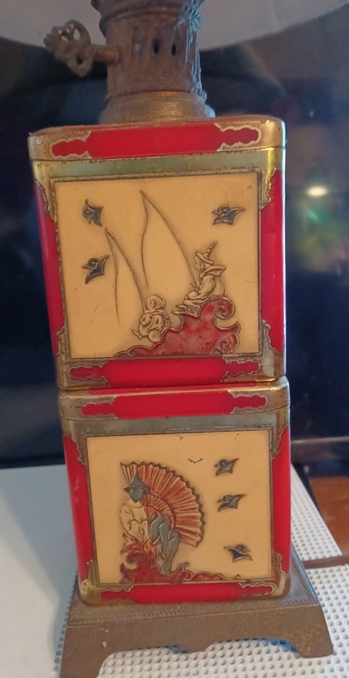 LÁMPARA DE MESA ELÉCTRICA VINTAGE CHINAISERIE ORIENTAL LATA DE TÉ! Más fotos disponibles ¡RARO!! Foto 3 de 4