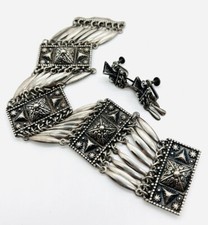 Pulsera y Pendientes Pirámide Azteca Maya México Plata Esterlina Temprana Demi 66gms