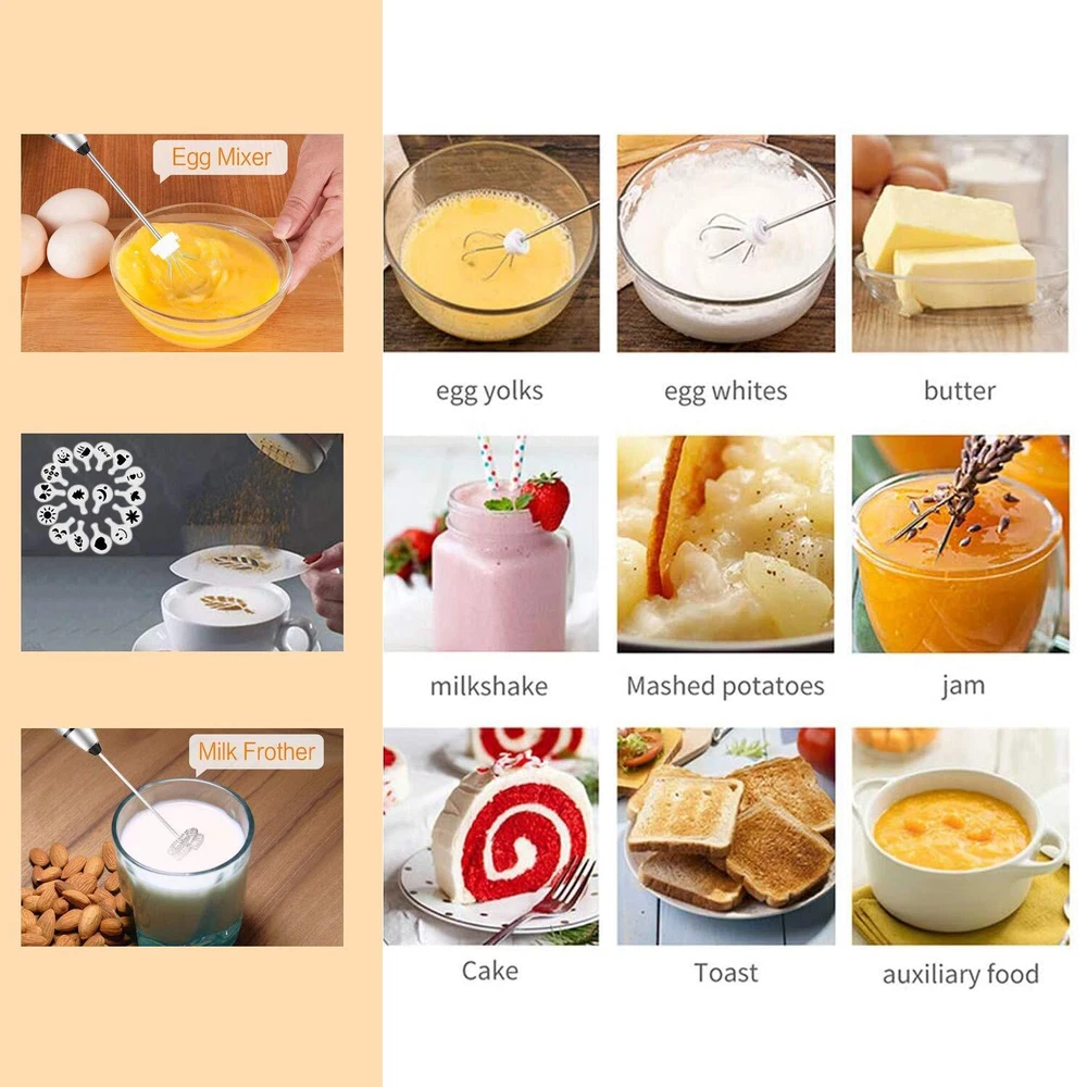 Milk Frother Handheld, Rechargeable Whisk Drink Mixer for Coffee with Art Ste...