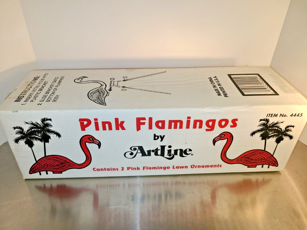 NEW NOS Vintage Pair ArtLine Plastic Pink Flamingo Lawn