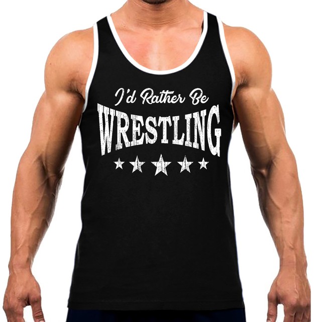 New Men's I'd Rather Be Wrestling Black Tank Top WT MMA Fighting Wrestler Beast eBay