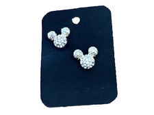 ADORABLE PAIR OF SILVER MICKEY MOUSE CZ RHINESTONE DISNEY STUD EARRINGS NEW