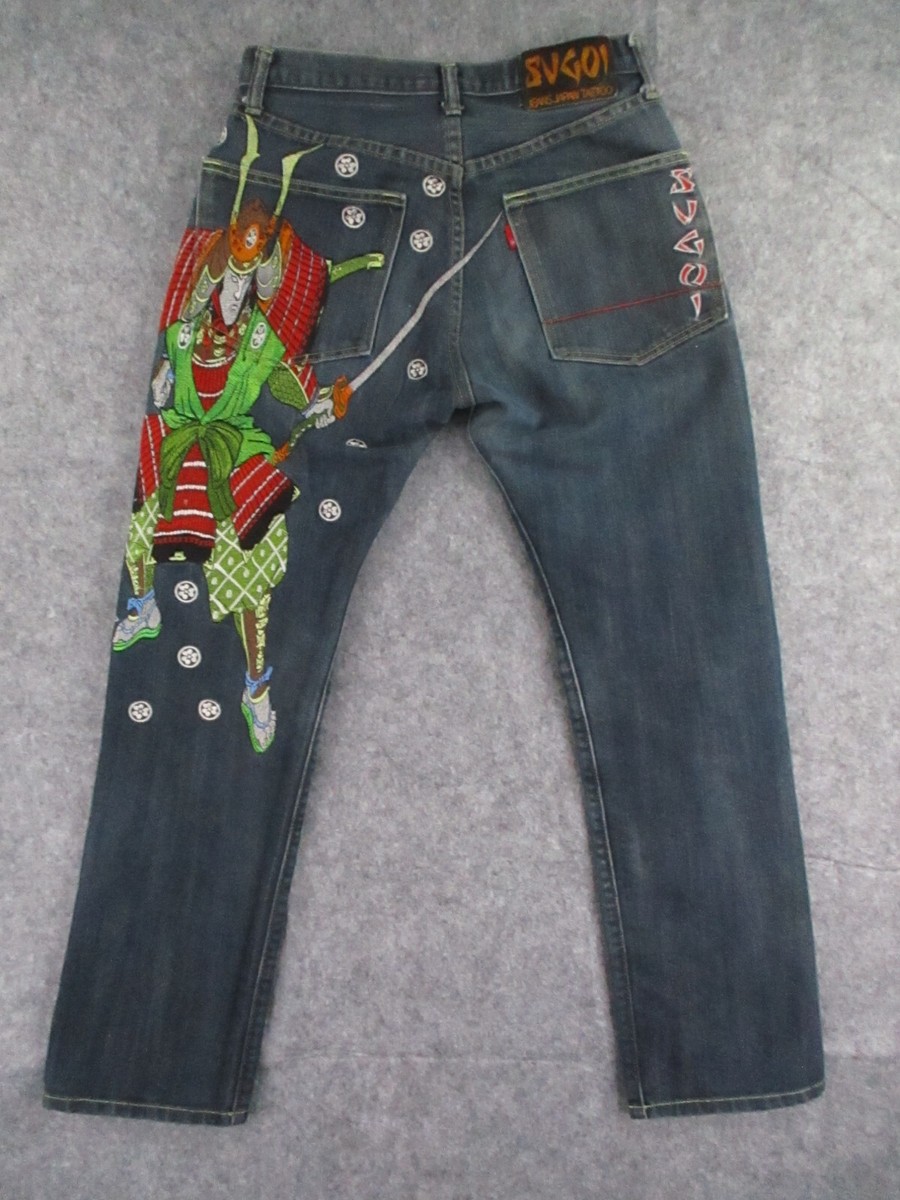 Sugoi Japan Tattoo Jeans Mens 28x29* Blue Denim Embroidered Straight Leg  Vintage