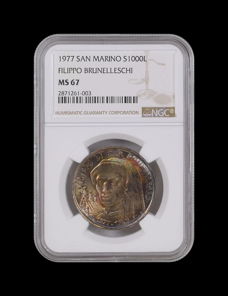 SAN MARINO. 1977, 1000 Lire, Silver - NGC MS67 - 🌈 Toned - Top Pop 🥇 003 - Image 2 of 4