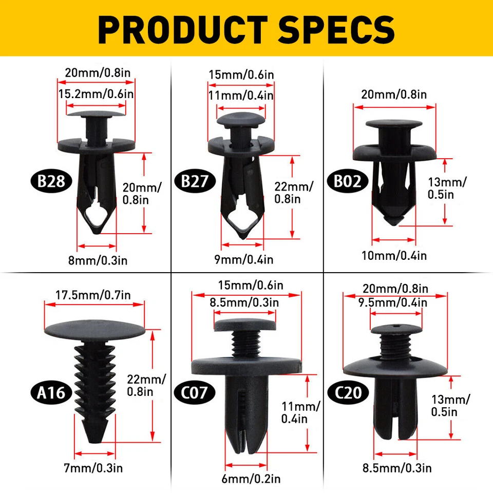 190x Kit de sujetador de retención de carrocería clips de moldura para parachoques capó de puerta guardabarros universal Foto 2 de 4