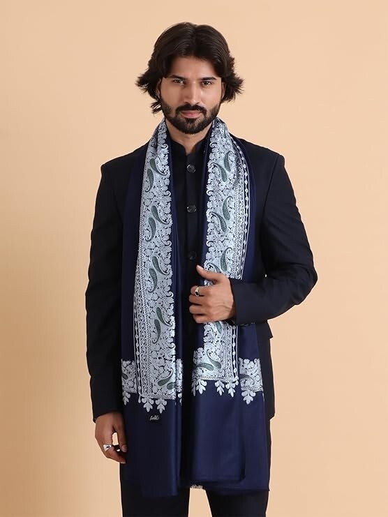 Kashmiri Embroidery Shawl/Stole for Men Pure Wool Light Weight