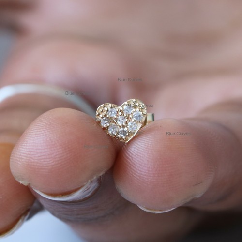 Heart Shape Pave Natural Diamonds Tiny Stud Earrings 14k Rose Gold Birthday Gift - Picture 8 of 15
