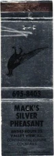Mack's Silver Pheasant Restaurant, Valley View, Illinois Vintage Matchbook Cover
