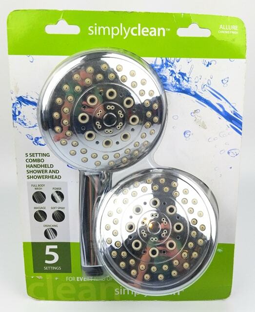 SimplyClean Handheld Shower Combo Fixed Showerhead Kit Chrome 5 Spray