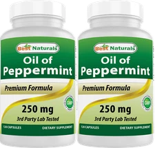 2 Pack Best Naturals Peppermint Oil Bowel Soothing, 250 mg, 120 Capsules