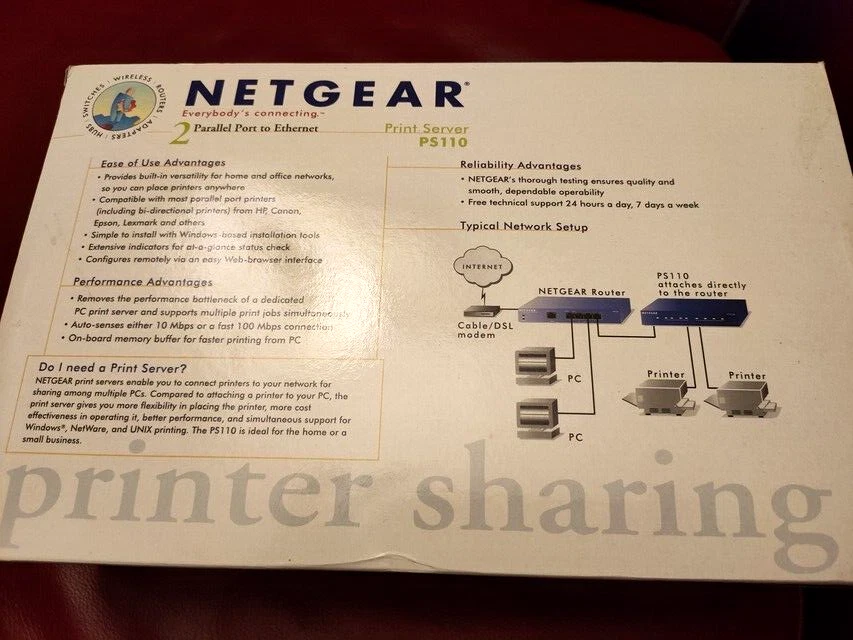 NEW NETGEAR PS110 10/100 PARALLEL 2-PORT PRINT SERVER ULAT-13 Printer Sharing - Image 2 of 2